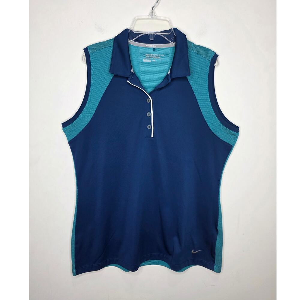 Nike Drifit Tour Performance Golf blue sleeveless polo shirt - large